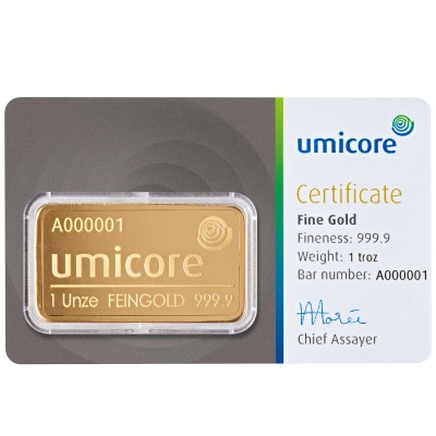 Umicore - 1 Oz -  befektetési aranylap