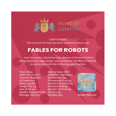 Stanislaw Lem - Mesék robotoknak - 2 Oz - Ezüst gyűjtői érme